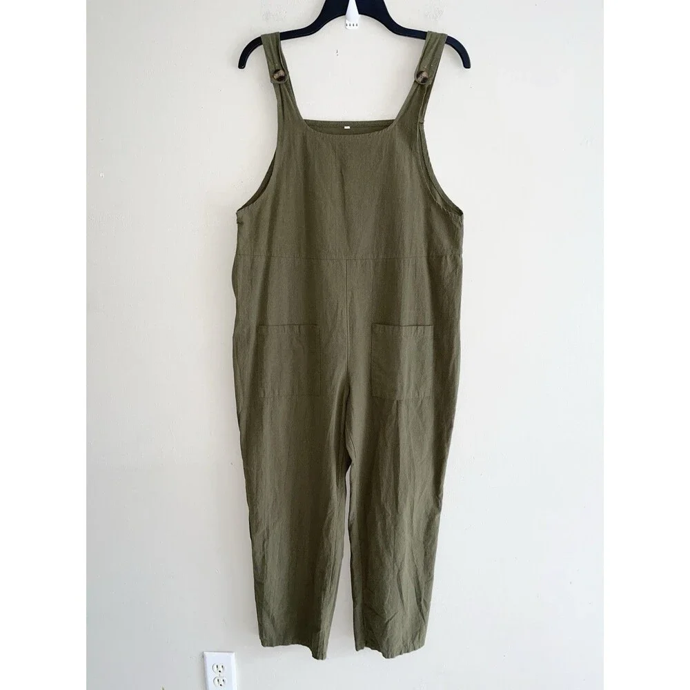 Lagenlook Overall Womens Size L Hunter Green Cotton Blend Slouchy Lightweight - Picture 10 of 10